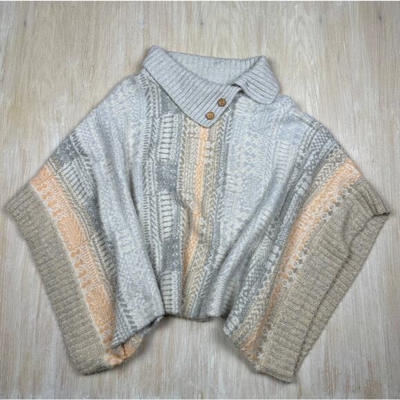 Free People Willow Poncho Cream Gray Sweater Pullover Oversized Aztec Medium - Picture 1 of 14